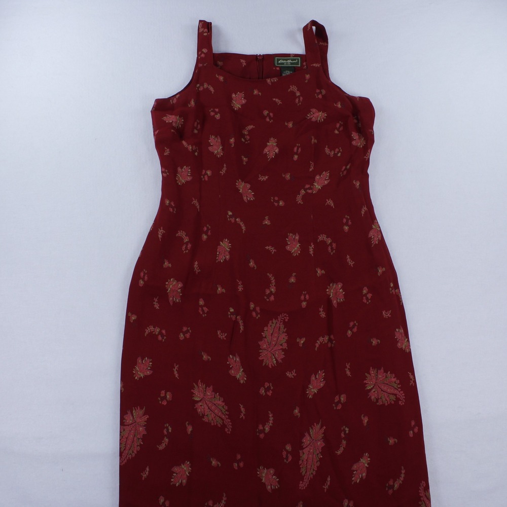Vintage Eddie Bauer Y2K Burgundy Floral Rayon Midi Slip Dress Sleeveless Size 6